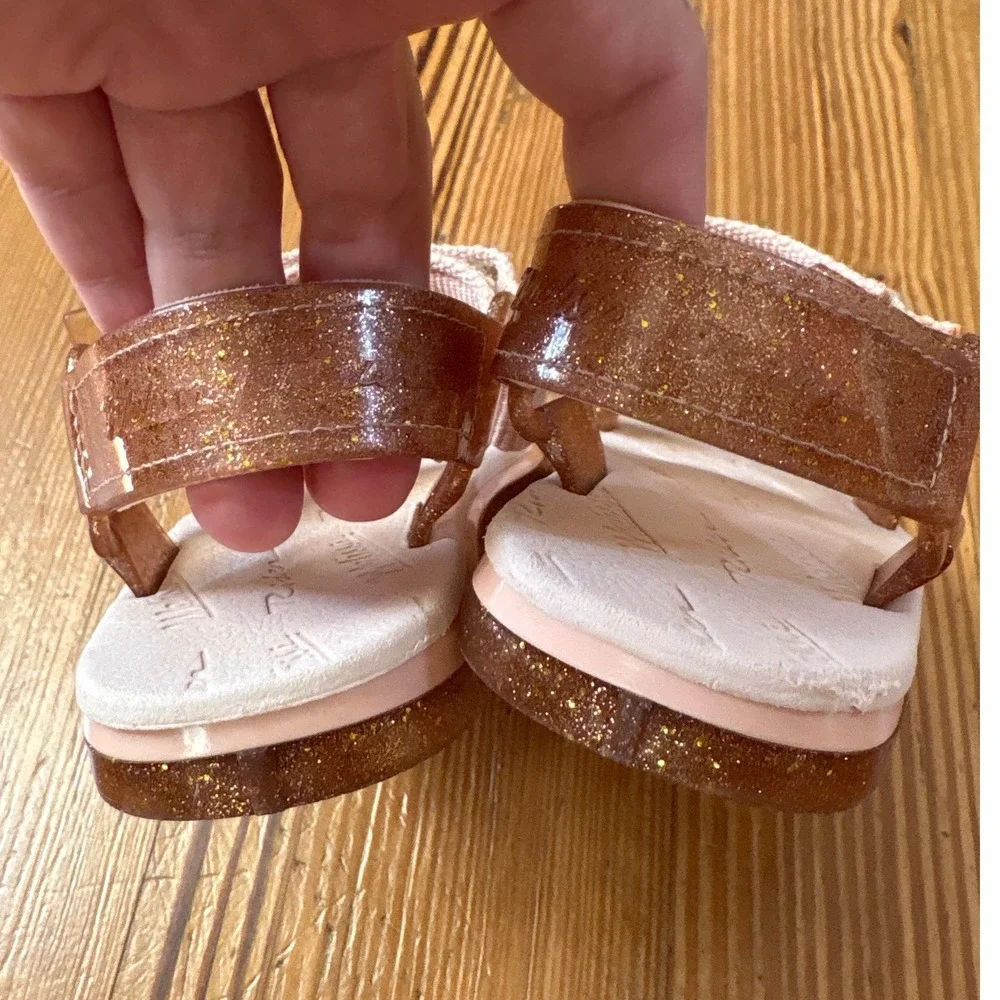 Mini Melissa Rider Papete Sandals Kids Rose Gold Glitter Sporty SIZE 12